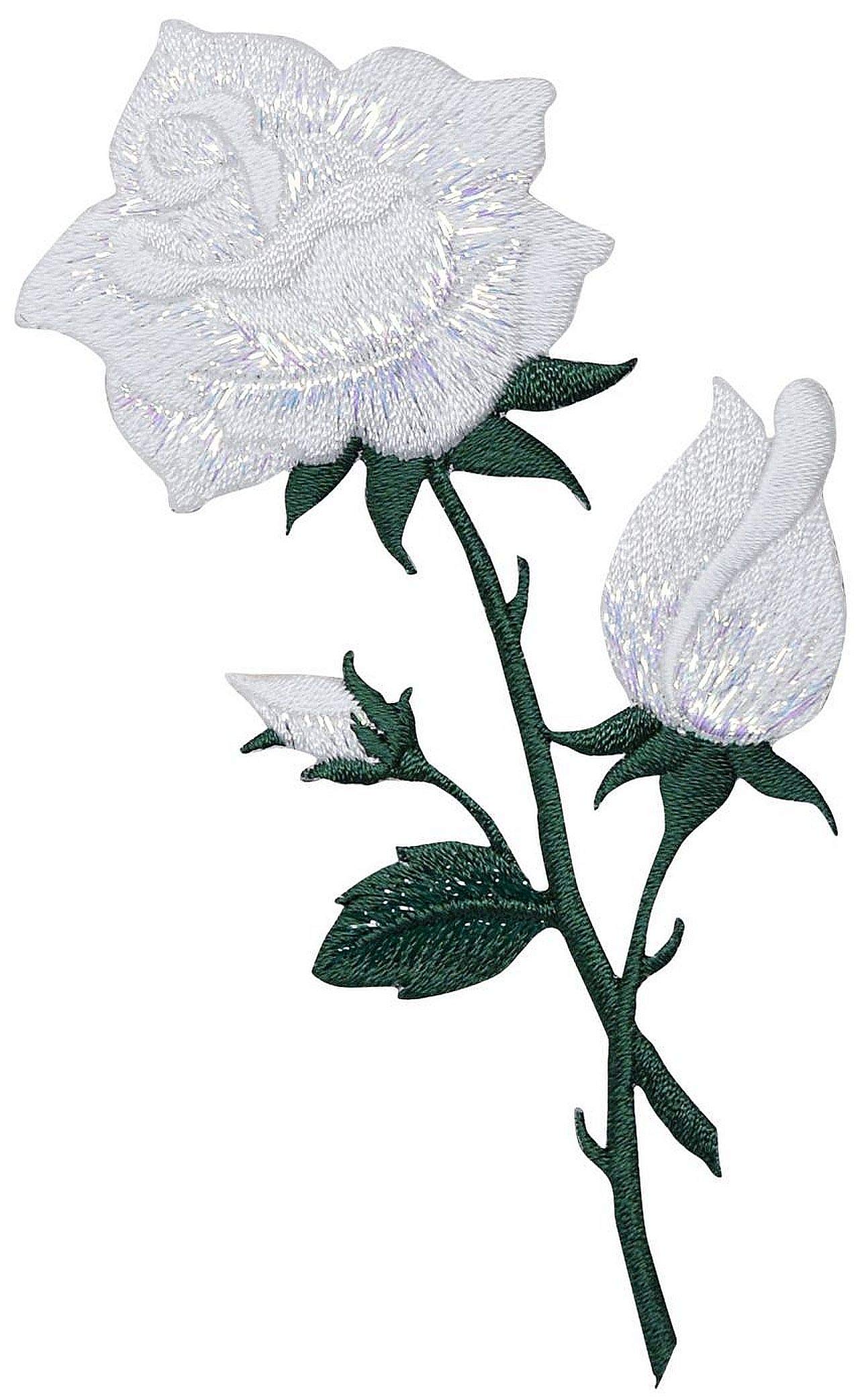 Amazon.com: White Rose - Open - Buds on Stem - Embroidered